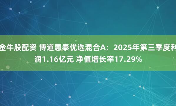 金牛股配资 博道惠泰优选混合A：2025年第三季度利润1.16亿元 净值增长率17.29%