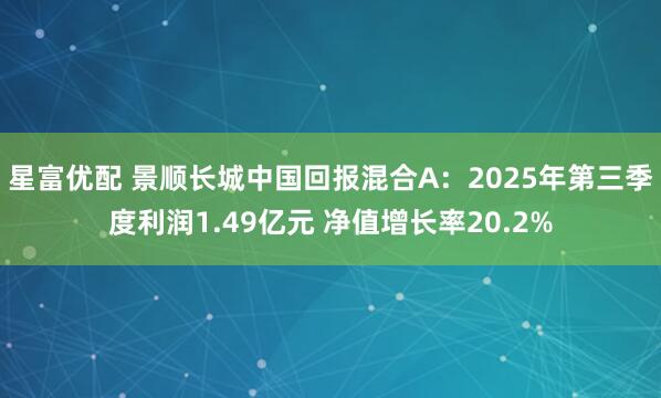 星富优配 景顺长城中国回报混合A：2025年第三季度利润1.49亿元 净值增长率20.2%